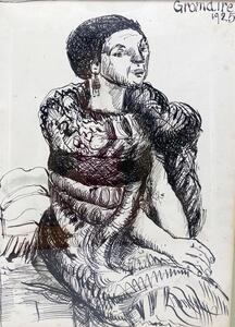 1925 ink drawing of a seated woman signed Marcel Gromaire 