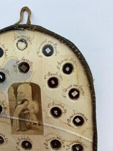 Antique French reliquary with 58 different relics behind glass
