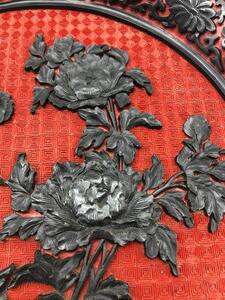 Chinese carved cinnabar and black lacquer plate 