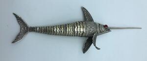 Spanish 800 silver and partially gilded articulated swordfish 