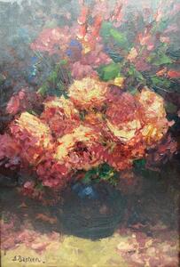 Alfred Bastien painting of a flower bouquet 