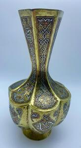 Antique Islamic Syrian silver inlaid brass Mamluk vase 