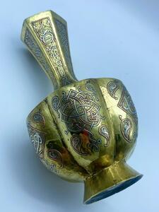 Antique Islamic Syrian silver inlaid brass Mamluk vase 