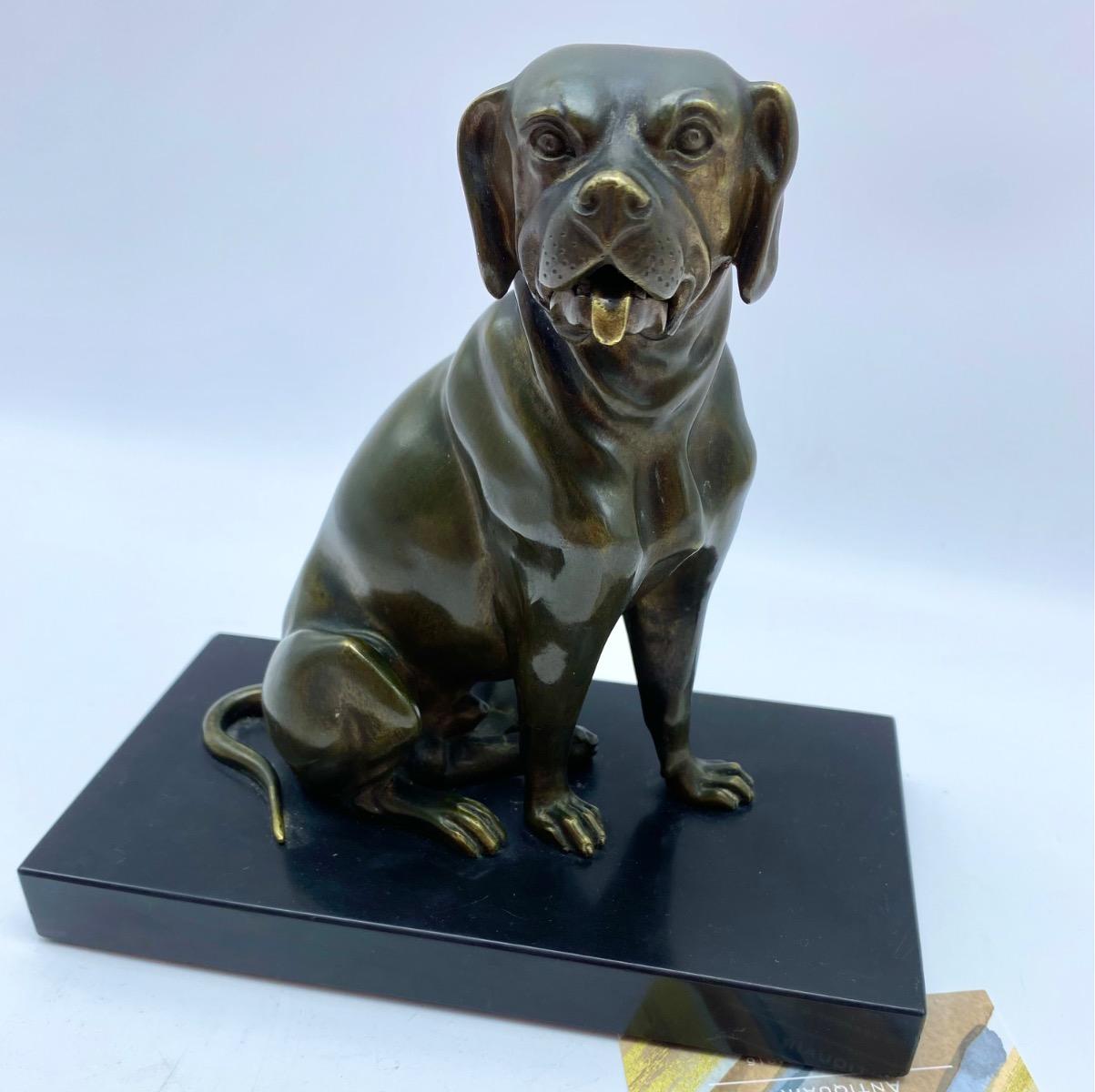 Antique 1900 bronze dog statue calling cart letter holder with moveable jaw