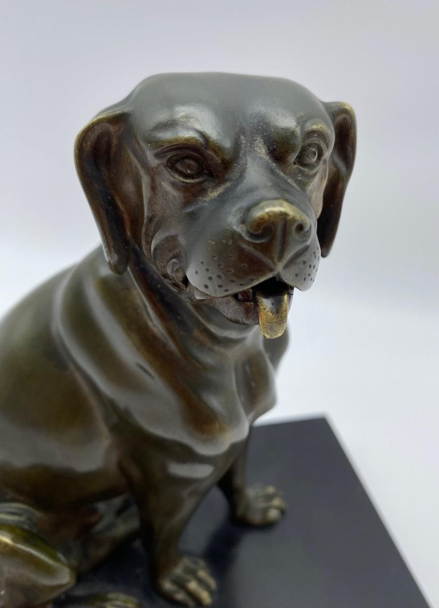 Antique 1900 bronze dog statue calling cart letter holder with moveable jaw