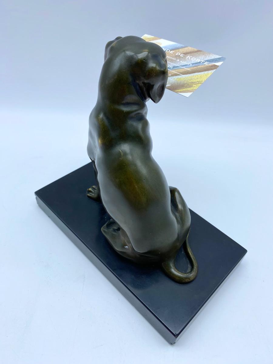Antique 1900 bronze dog statue calling cart letter holder with moveable jaw