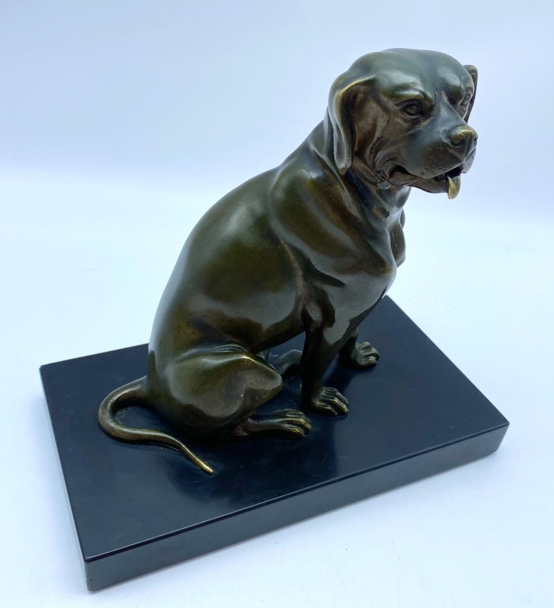 Antique 1900 bronze dog statue calling cart letter holder with moveable jaw