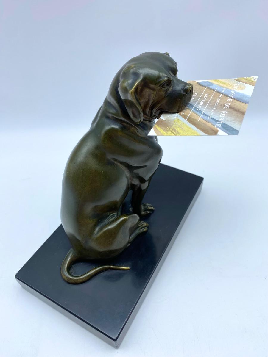 Antique 1900 bronze dog statue calling cart letter holder with moveable jaw