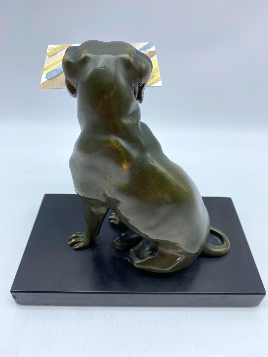 Antique 1900 bronze dog statue calling cart letter holder with moveable jaw