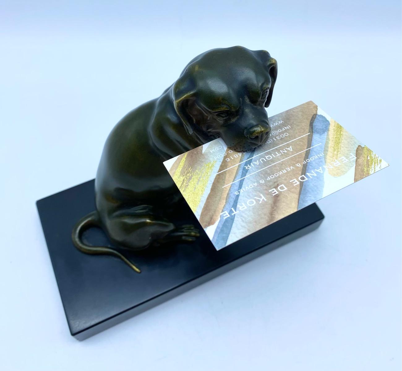 Antique 1900 bronze dog statue calling cart letter holder with moveable jaw