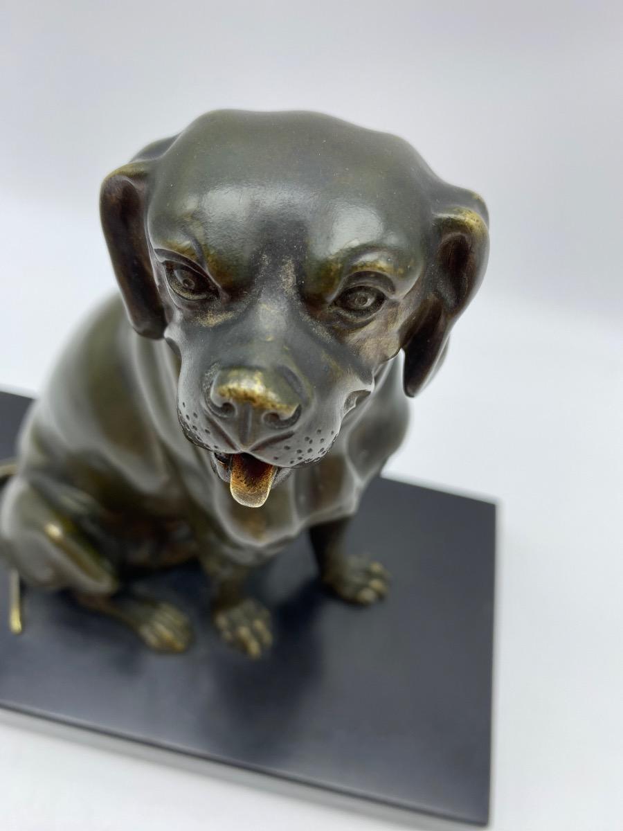 Antique 1900 bronze dog statue calling cart letter holder with moveable jaw