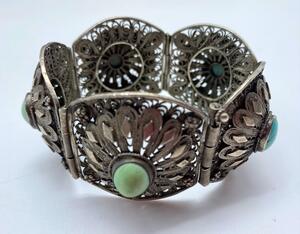 Antique 900 silver filigree ethnic pin bracelet 