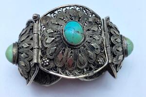 Antique 900 silver filigree ethnic pin bracelet 