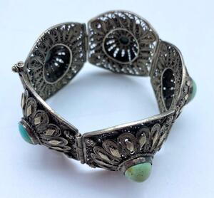 Antique 900 silver filigree ethnic pin bracelet 