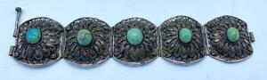 Antique 900 silver filigree ethnic pin bracelet 