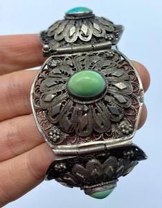Antique 900 silver filigree ethnic pin bracelet 
