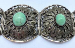 Antique 900 silver filigree ethnic pin bracelet 