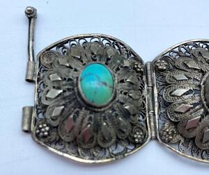 Antique 900 silver filigree ethnic pin bracelet 