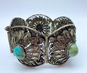 Antique 900 silver filigree ethnic pin bracelet 