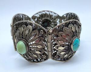 Antique 900 silver filigree ethnic pin bracelet 
