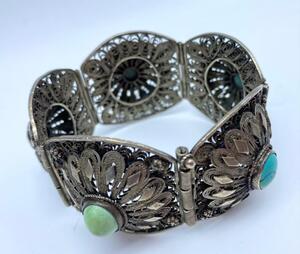 Antique 900 silver filigree ethnic pin bracelet 