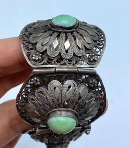 Antique 900 silver filigree ethnic pin bracelet 
