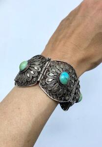 Antique 900 silver filigree ethnic pin bracelet 