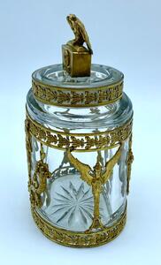 Large antique French Empire cut crystal and bronze gilded perfume bottle 
