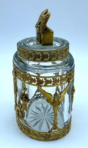 Large antique French Empire cut crystal and bronze gilded perfume bottle 