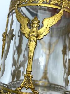 Large antique French Empire cut crystal and bronze gilded perfume bottle 