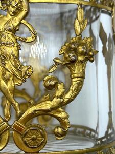 Large antique French Empire cut crystal and bronze gilded perfume bottle 