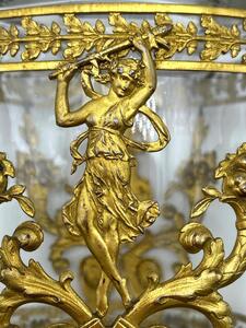 Large antique French Empire cut crystal and bronze gilded perfume bottle 