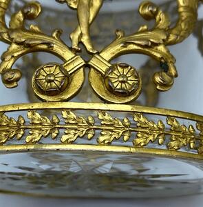 Large antique French Empire cut crystal and bronze gilded perfume bottle 