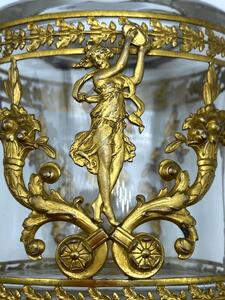 Large antique French Empire cut crystal and bronze gilded perfume bottle 