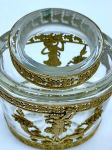 Large antique French Empire cut crystal and bronze gilded perfume bottle 