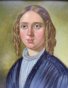 Antique portrait painting on panel of a young lady 