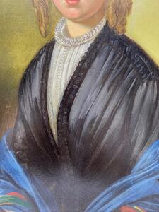 Antique portrait painting on panel of a young lady 