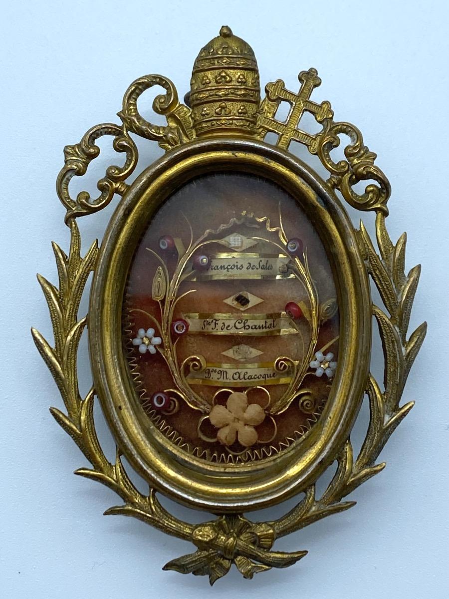 Antique 19th century Papal Vatican reliquary Saint Francois de Sales seal intact 