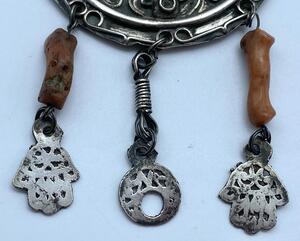 Antique Berber silver ear amulet and chain 