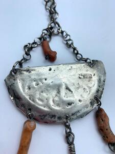 Antique Berber silver ear amulet and chain 