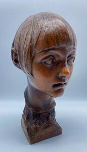 Antique Art Deco terracotta statue bust of a young woman 