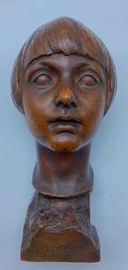 Antique Art Deco terracotta statue bust of a young woman 