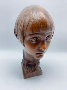 Antique Art Deco terracotta statue bust of a young woman 