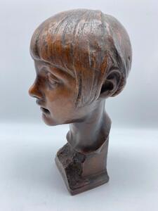 Antique Art Deco terracotta statue bust of a young woman 
