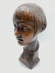 Antique Art Deco terracotta statue bust of a young woman 