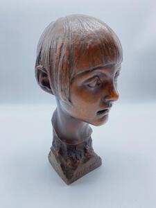 Antique Art Deco terracotta statue bust of a young woman 
