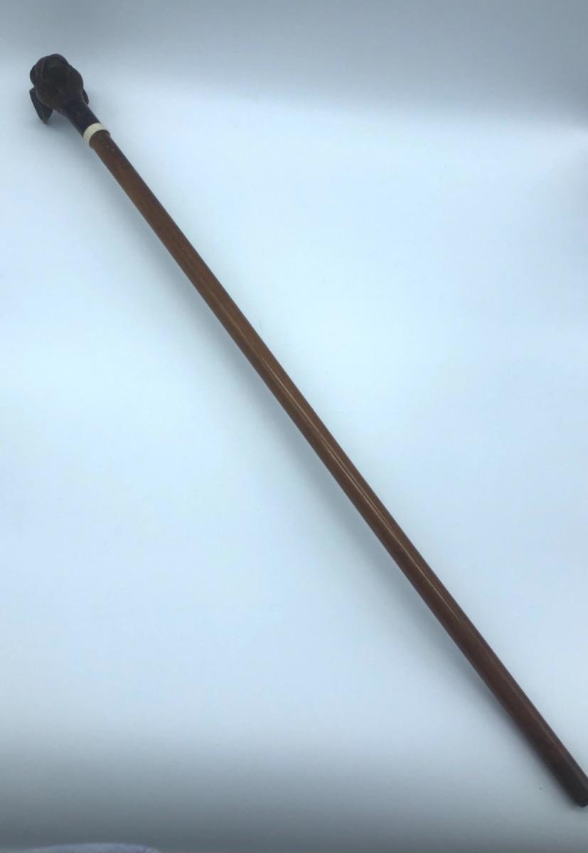 Antique Black Forest bulldog’s head walking stick cane