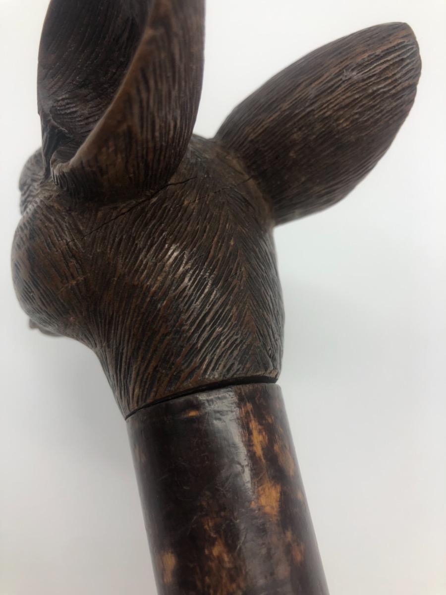Antique Black Forest bulldog’s head walking stick cane