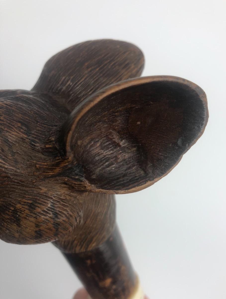 Antique Black Forest bulldog’s head walking stick cane