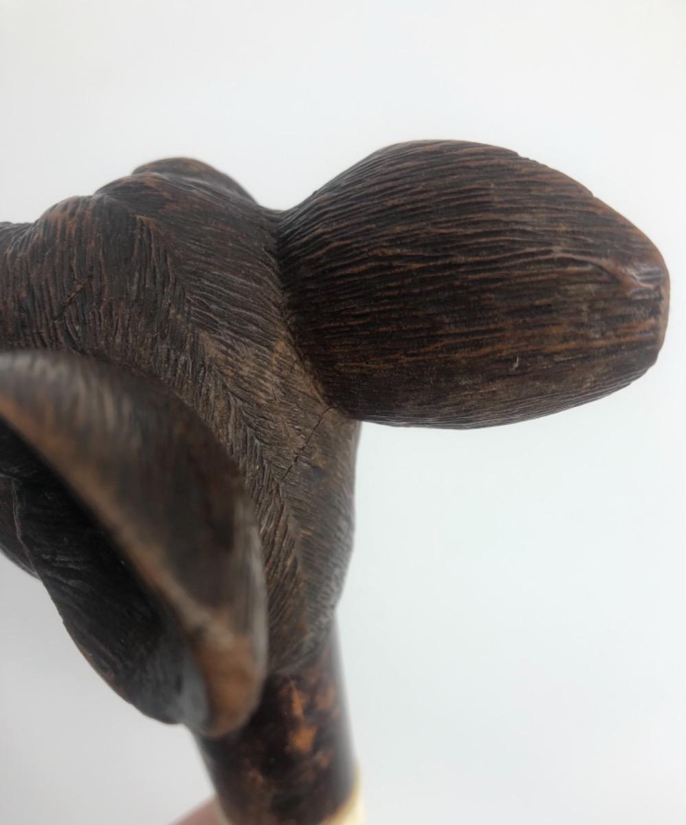 Antique Black Forest bulldog’s head walking stick cane